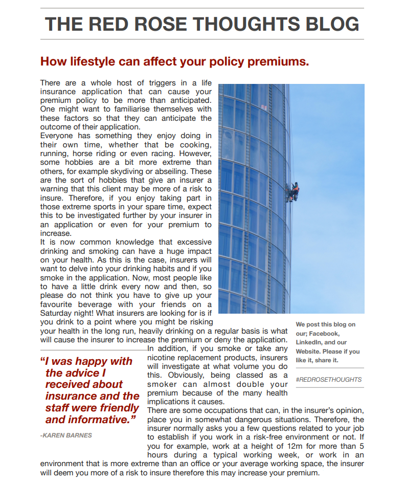 How lifestyle can affect your policy premiums.